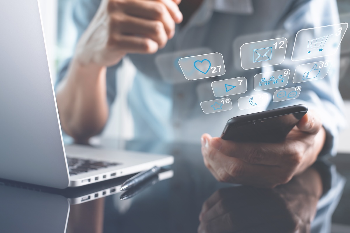 Visual showing scattered leads across multiple spreadsheets, inbox, and DMs with notification bubbles